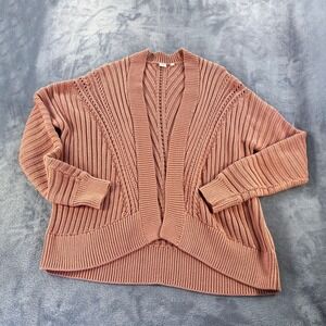 GAP Women Size L Knit Cardigan Sweater Coral Pink Open Front Cottagecore Grandma